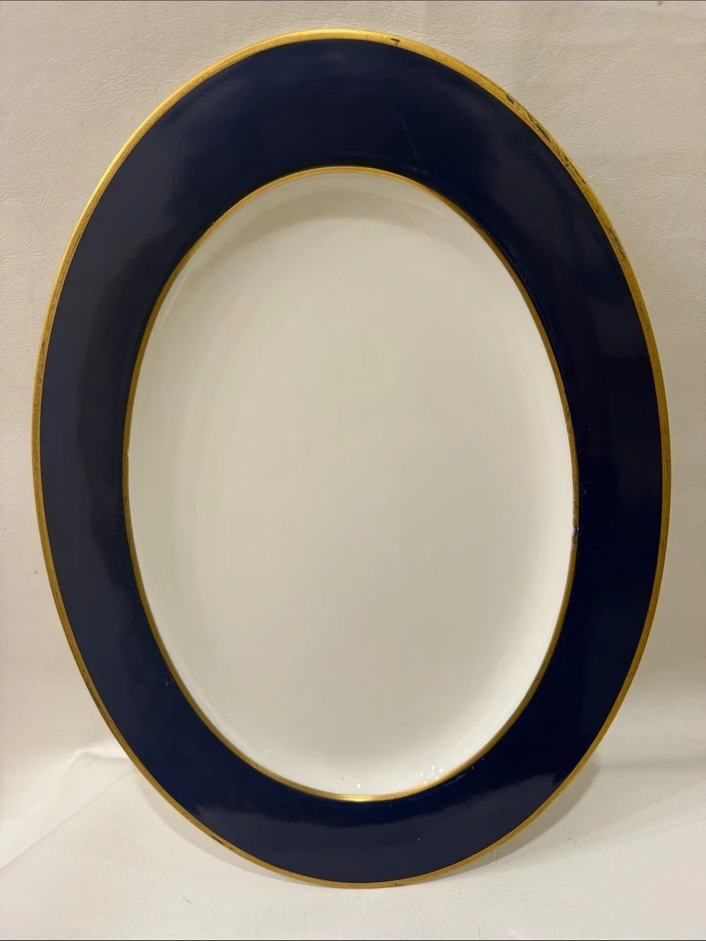 Mikasa Cobalt Navy Blue Gold White China Oval Serving Platter 15 X 10 1/2 In